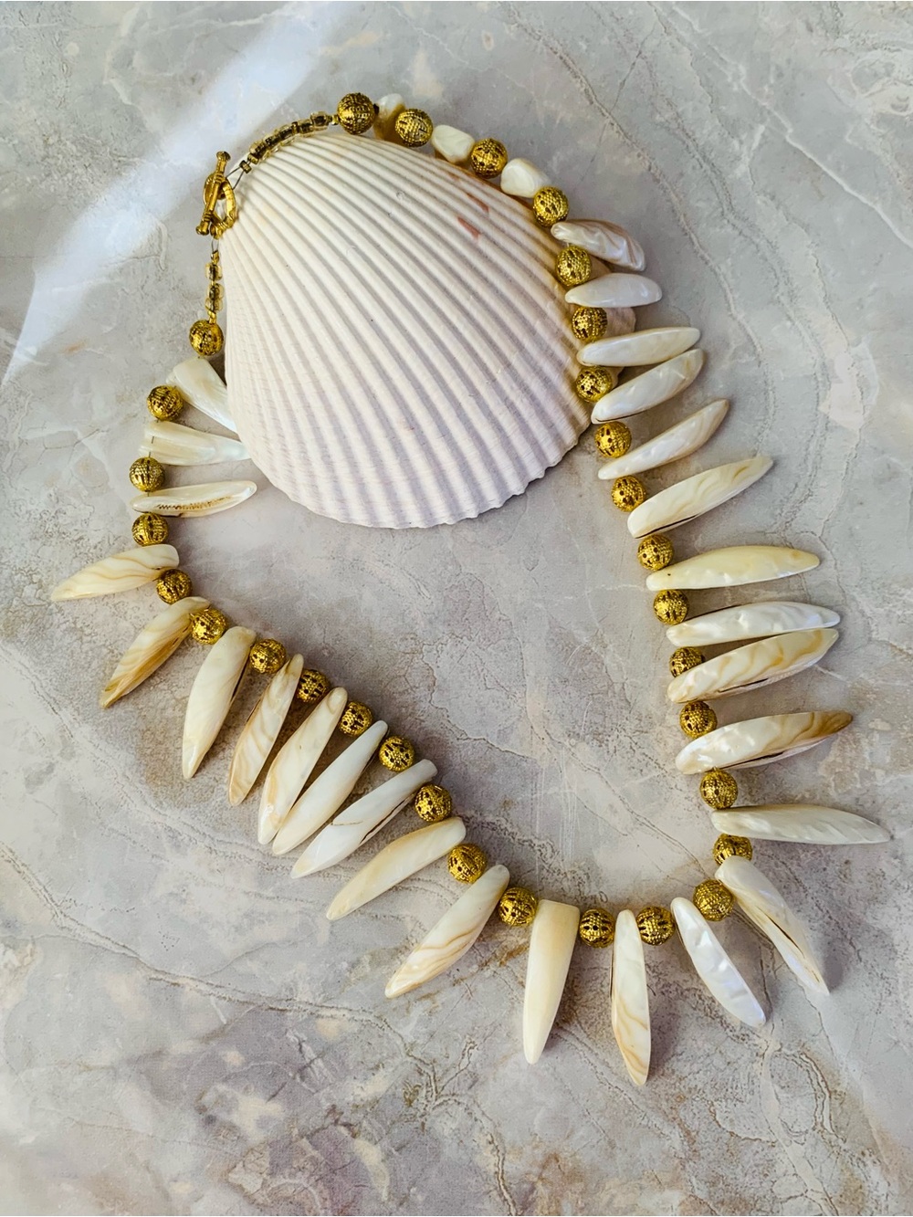 Mother of Pearl Shell Spike Necklace